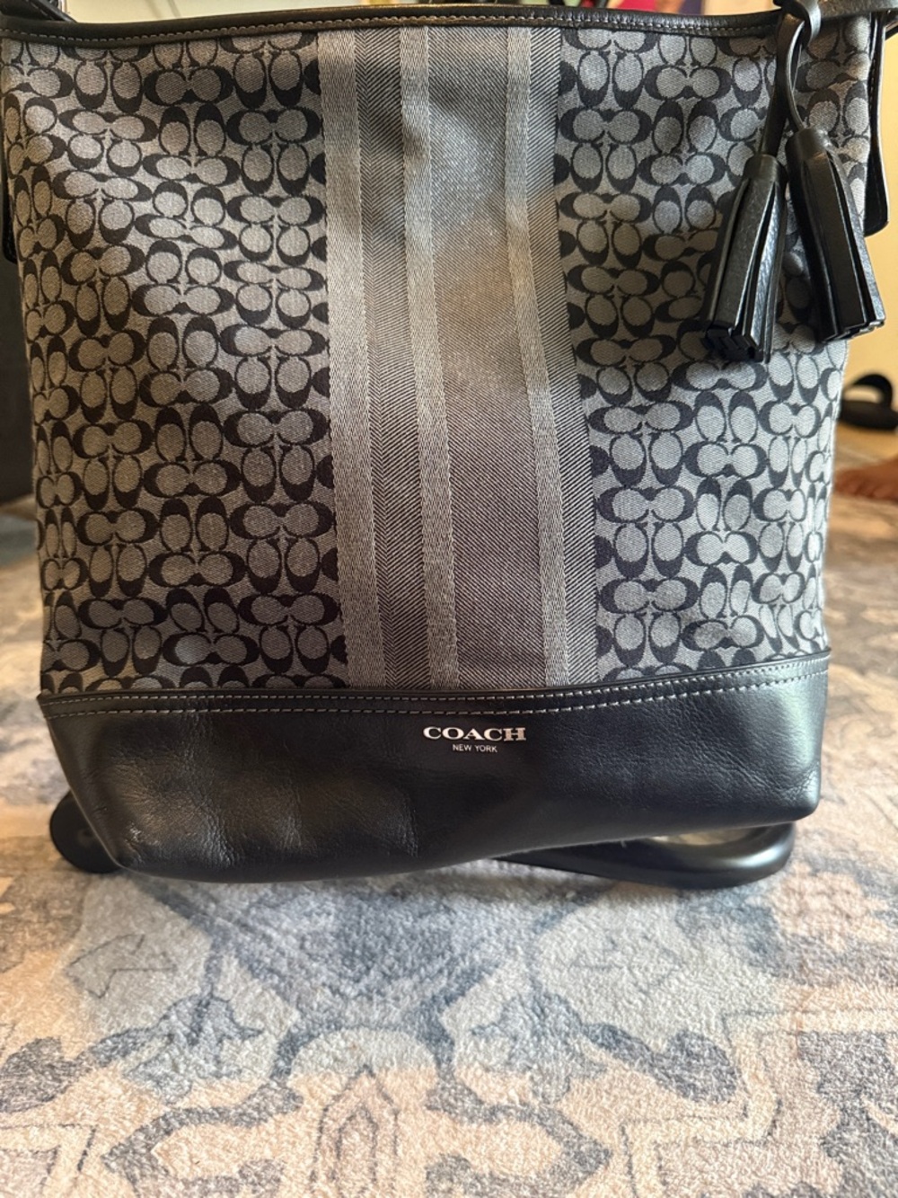 Coach Gray and Black Signature Canvas Messenger Bag